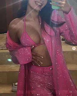 I.AM.GIA Maria Jacket and Pants and Kora Bra Top Set in Pink Rhinestones Size xxs for rent on The Volte - image 5