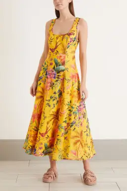 Zimmermann Tropicana Cutout Linen Midi Dress Floral Size 1 / Au 10 for rent on The Volte - image 1