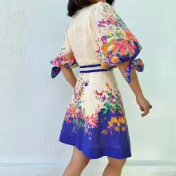 Zimmermann Tropicana Tie Sleeve Mini Dress Blue Floral Size 1/Au 10 for rent on The Volte - image 2