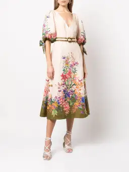 Zimmermann Tropicana Tie Sleeve Midi Dress Floral Size 1 / Au 10 for rent on The Volte - image 1