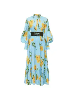 Leo Lin / Marguerite Bleu Silk Linen Dress / Bleu Floral Print / Size 14 for rent on The Volte - image 4