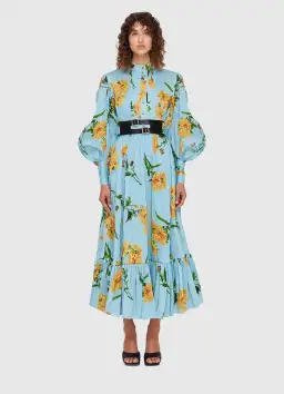 Leo Lin Marguerite Bleu Silk Linen Dress Marguerite Bleu Floral Size 10 for rent on The Volte - image 2