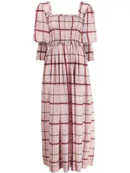 Ganni Ruched Seersucker Plaid Dress Pink Size 10 for rent on The Volte - image 3
