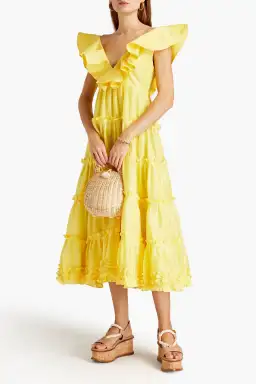Leo Lin Limon Silk Linen Dress Yellow Size 8