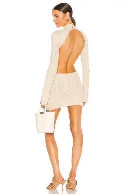 Danielle Guizio Cable Knit Backless Turtleneck Mini Dress Cream Size 6 for rent on The Volte - image 3
