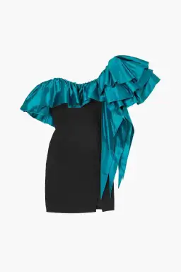 Rasario Mini Dress with Teal Ruffle Blue Size AU 6