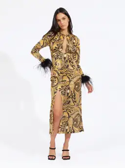 Alice McCall Gold Dust Feather Midi Dress Gold Size 4 /AU 8 for rent on The Volte - image 2