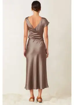Bec & Bridge Piper Asymmetrical Midi Dress Brown Size 6