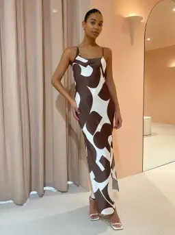 Sir the Label Julien Asymmetric Slip in Abstract Chocolate Size 6