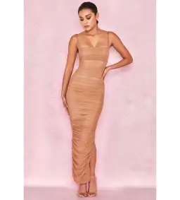 House of CB Fornarina Organza Mesh Maxi Dress Tan Size XS / Au 6