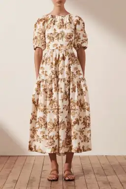 Shona Joy Bella Linen Short Sleeve Midi Dress Floral Size 8 / S for rent on The Volte - image 1