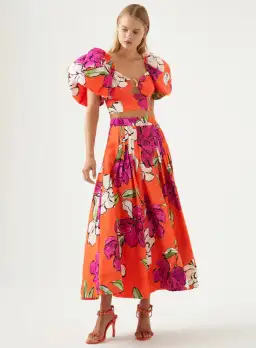 Aje Marcel Puff Sleeve Bodice & Lewis Tuck Detail Midi Skirt Set Floral Size 8 / S for rent on The Volte - image 1
