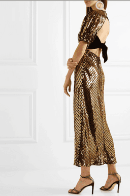 Rixo Daisy velvet trimmed cutout Georgette gold sequin midi dress size 8 for rent on The Volte - image 2