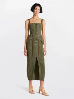 Dion Lee Laced Corset Bodice & Lace Up Eyelet Skirt Set in Moss Size M / Au 10 for rent on The Volte - image 1