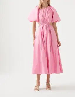 Aje Capucine Puff Sleeve Midi Dress Pink Size L / AU 12 