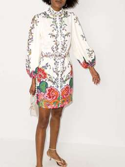 Zimmermann Lovestruck Buttoned Tunic Mini Dress Natural Paisley Floral Size 0 / AU 8