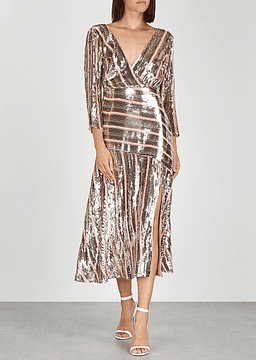 Rixo London Tyra Striped Sequined Crepe Midi Dress Size 8 for rent on The Volte - image 1