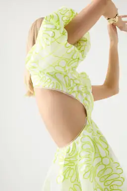 Aje Botanical Applique Mini Dress Yellow Size AU 8