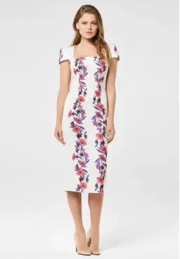 Yeojin Bae Double Crepe Floral Vine Therese Midi Dress White Size 8 