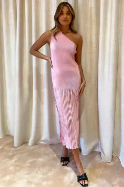 L'Idee Soiree Pleated One Shoulder Dress in Pink Size 8 for rent on The Volte - image 1