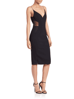 Black knee length Nicholas dress with mesh side cut outs