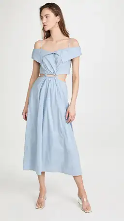 Jonathan Simkhai Ansley Cotton Poplin Midi Dress Cove Blue Size L / Au 14