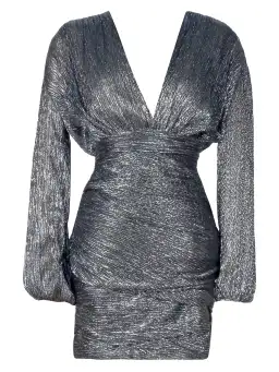 Maje Runny Metallic Drape Mini Dress Silver Multi Size 8 for rent on The Volte - image 3