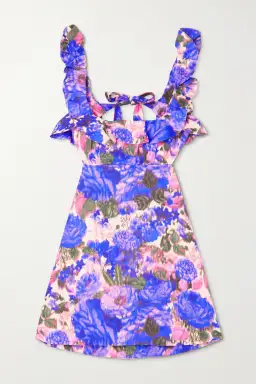 Zimmermann High Tide Frilled Mini Dress in Purple Ikat Floral Size AU 6 for rent on The Volte - image 3