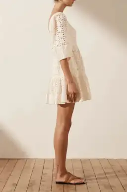 Shona Joy Fryda Square Neck Mini Dress Cream Size Small / AU 8