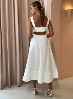 Shona Joy Morgan Linen Cut Out Midi Dress in Ivory Size 10 / M for rent on The Volte - image 4