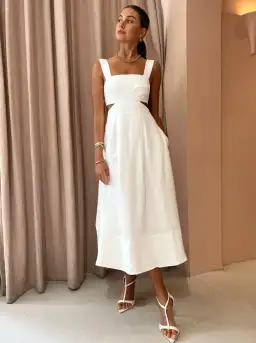 Shona Joy Morgan Linen Cut Out Midi Dress in Ivory Size 10 / M for rent on The Volte - image 1