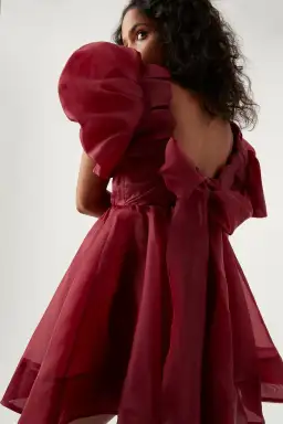 Aje Gretta Organza Mini Dress Burgundy Size 8 / S for rent on The Volte - image 2