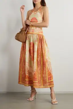 Zimmermann Anneke Cut Out Long Dress Orange Paisley Size 12