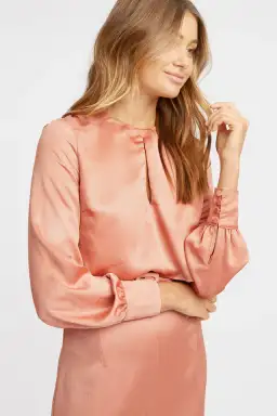 Kookai Lloyd Keyhole Silk Long Sleeve Top Dusty Pink Size 36/AU 8 for rent on The Volte - image 3