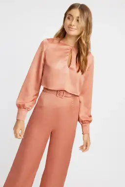 Kookai Lloyd Keyhole Silk Long Sleeve Top Dusty Pink Size 36/AU 8 for rent on The Volte - image 2