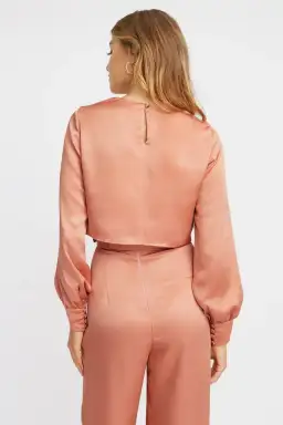 Kookai Lloyd Keyhole Silk Long Sleeve Top Dusty Pink Size 36/AU 8 for rent on The Volte - image 4