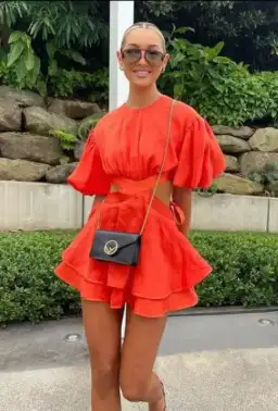 Aje Gracious Cut Out Mini in Saffron Red Size AU 6 for rent on The Volte - image 1