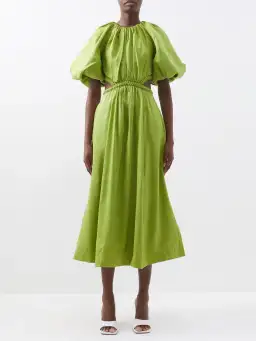 Aje Capucine Puff Sleeve Midi Dress Verdant Green Size 12 / L for rent on The Volte - image 1