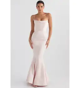 House of CB Violette Satin Fishtail Gown Blush Size Au 6 for rent on The Volte - image 1