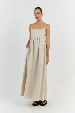 DISSH Sunny Natural Linen Midi Dress Beige Size 8 for rent on The Volte - image 1