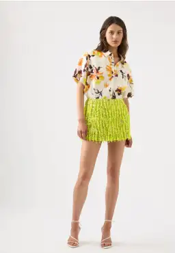 Aje Garni Sequin Micro Mini Skirt Green Sequin Size 8