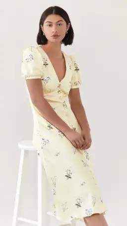 Self Portrait Yellow Vintage Floral Midi Dress Floral Size 10