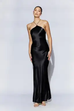 Meshki Avery Satin Maxi Halter Dress - Black Size XS / AU 6 for rent on The Volte - image 3