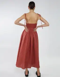 Aere Tie Strap Linen Maxi Dress Red Size AU 10 for rent on The Volte - image 2