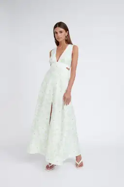 By Johnny Fleur Midi Dress Print Green Size AU 8  for rent on The Volte - image 1