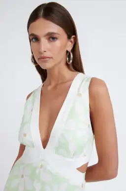 By Johnny Fleur Midi Dress Print Green Size AU 8  for rent on The Volte - image 2