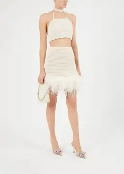 Magda Butrym Feather Crochet Mini Skirt cream and crochet T-shirt  Size 36 / Au 8 for rent on The Volte - image 1