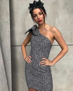 SPOTTY DOTTY SHOULDER MINI DRESS