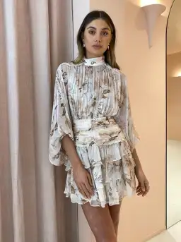 Shona Joy Nina Long Sleeve Ruched Mini Dress Floral Size 8 for rent on The Volte - image 2