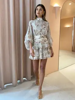 Shona Joy Nina Long Sleeve Ruched Mini Dress Floral Size 8 for rent on The Volte - image 1